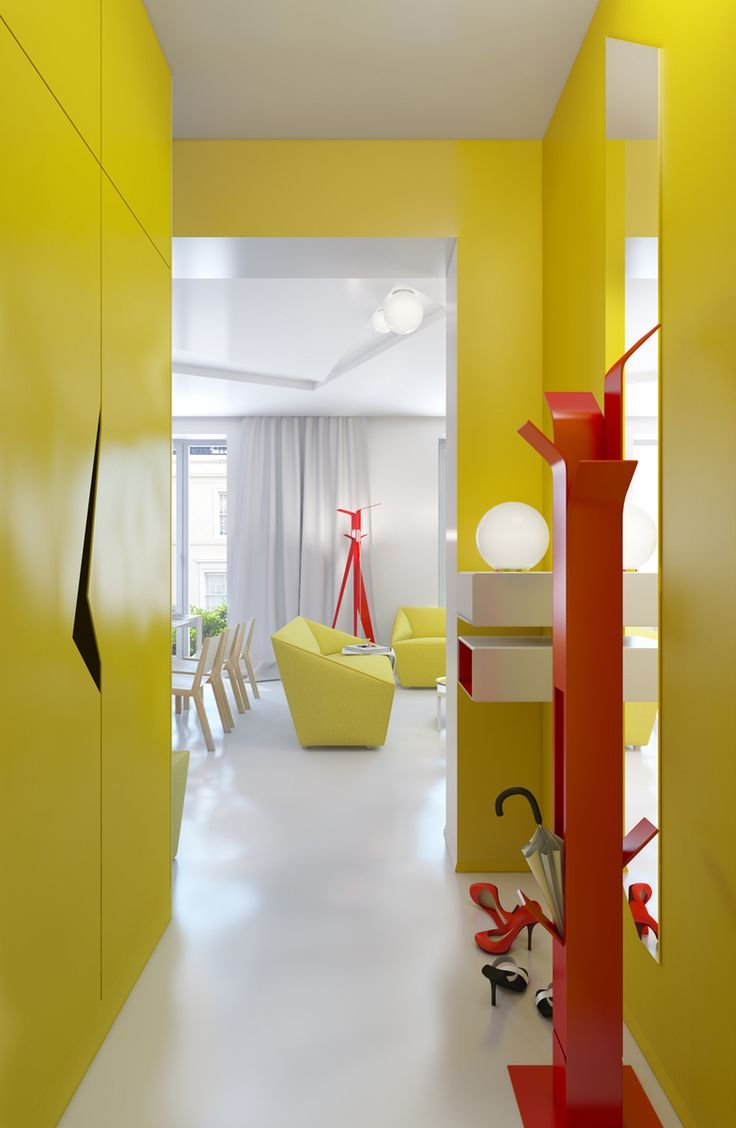 Офисный коридор в серо-желтых тонах