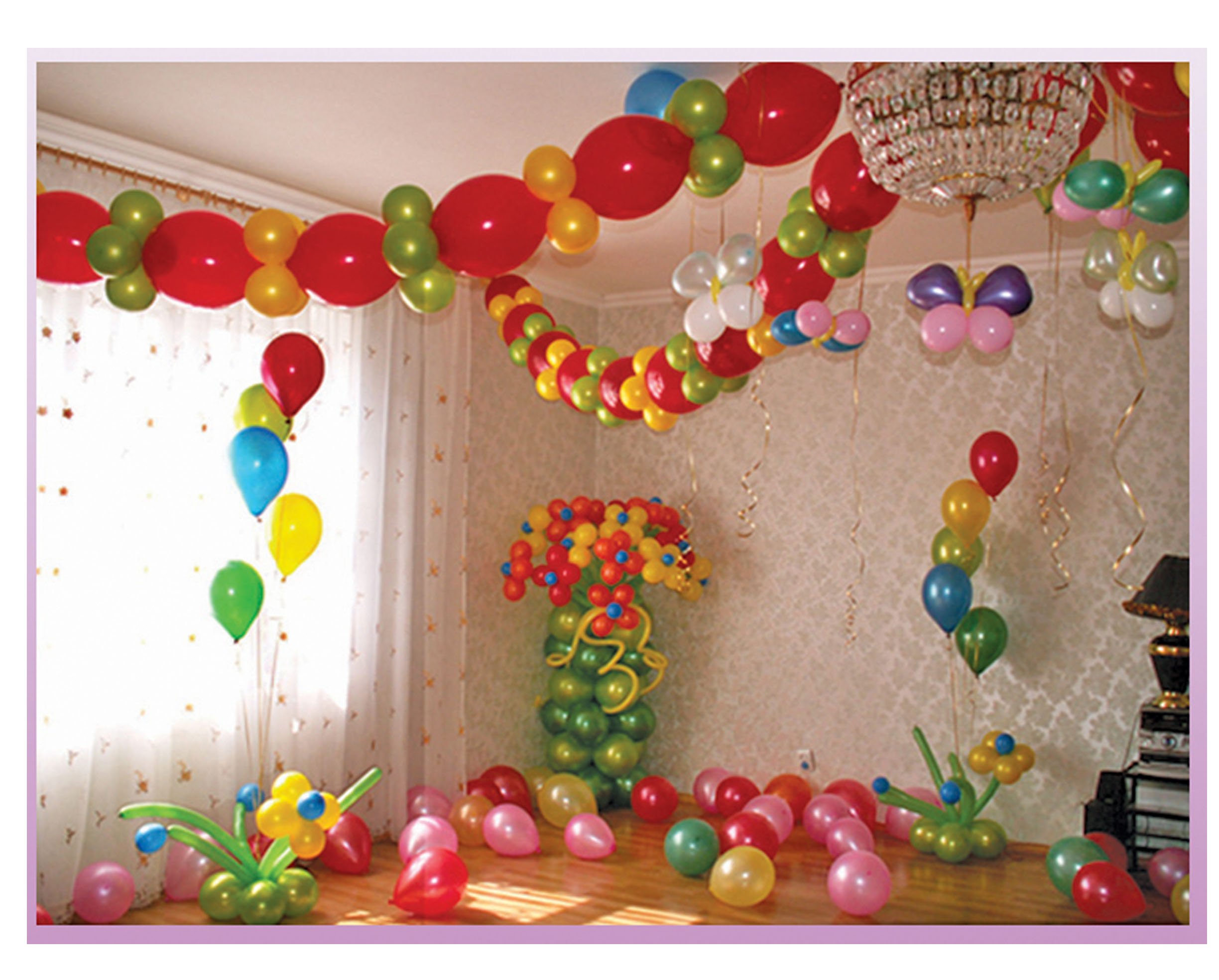 Украшение шариками комнаты на детский др