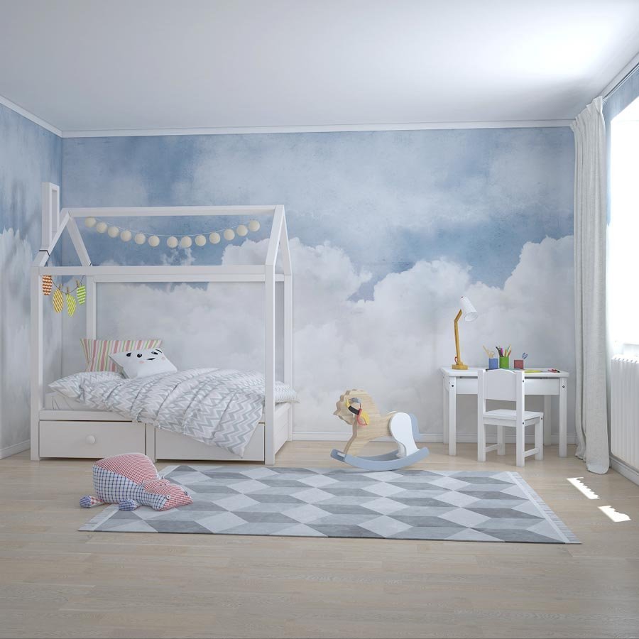 Облака в детской комнате на стене