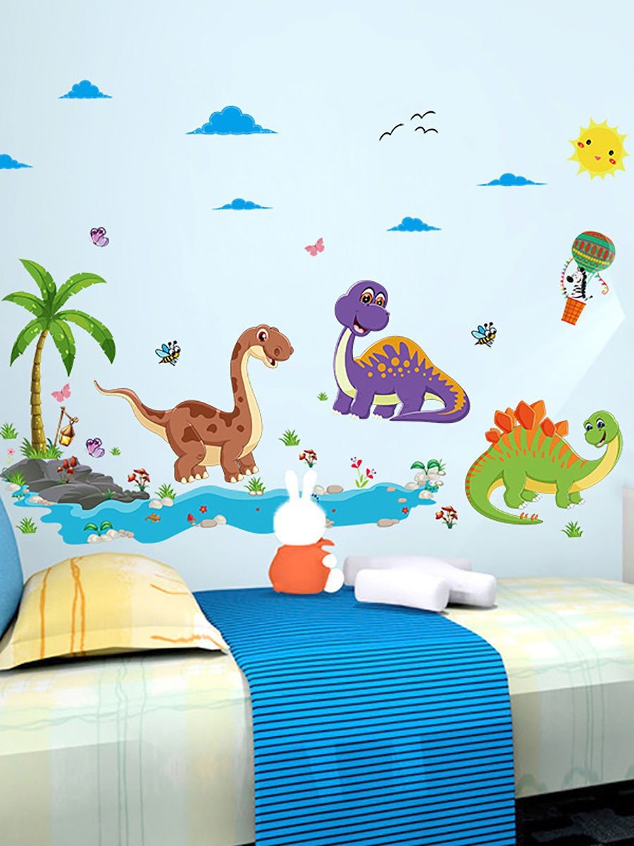 Детская синяя комната динозавры