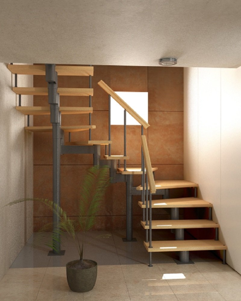Модульная лестница с поворотом на 180 и площадками