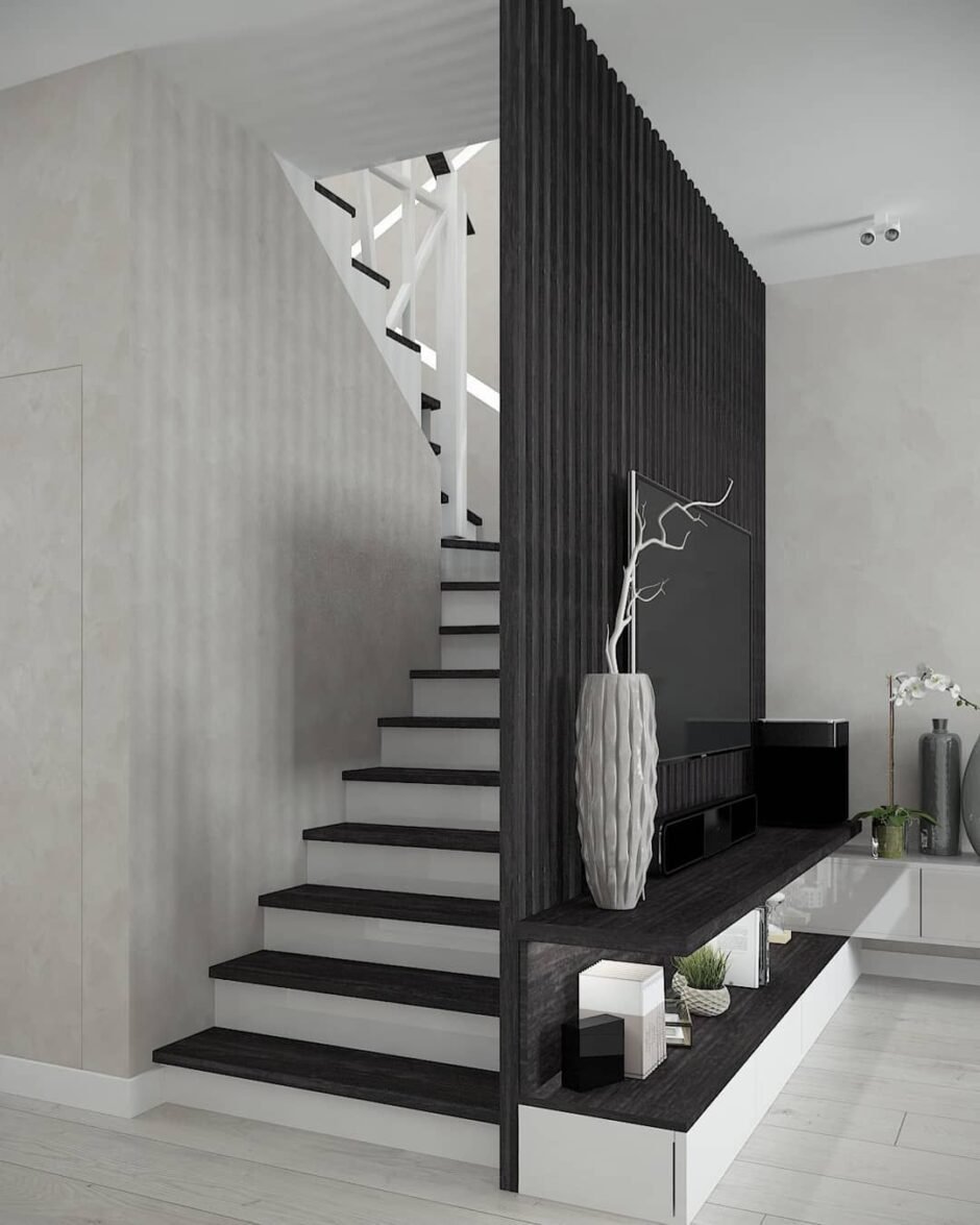 Гостиная с лестницей в современном стиле