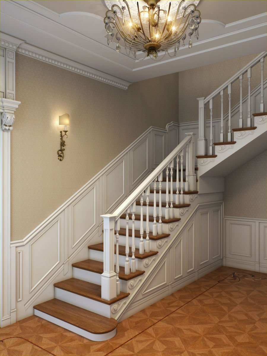 Лестница на второй этаж в классическом стиле