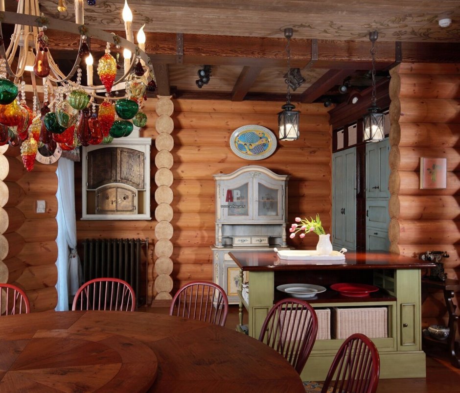 Кухня в русском стиле в деревянном доме