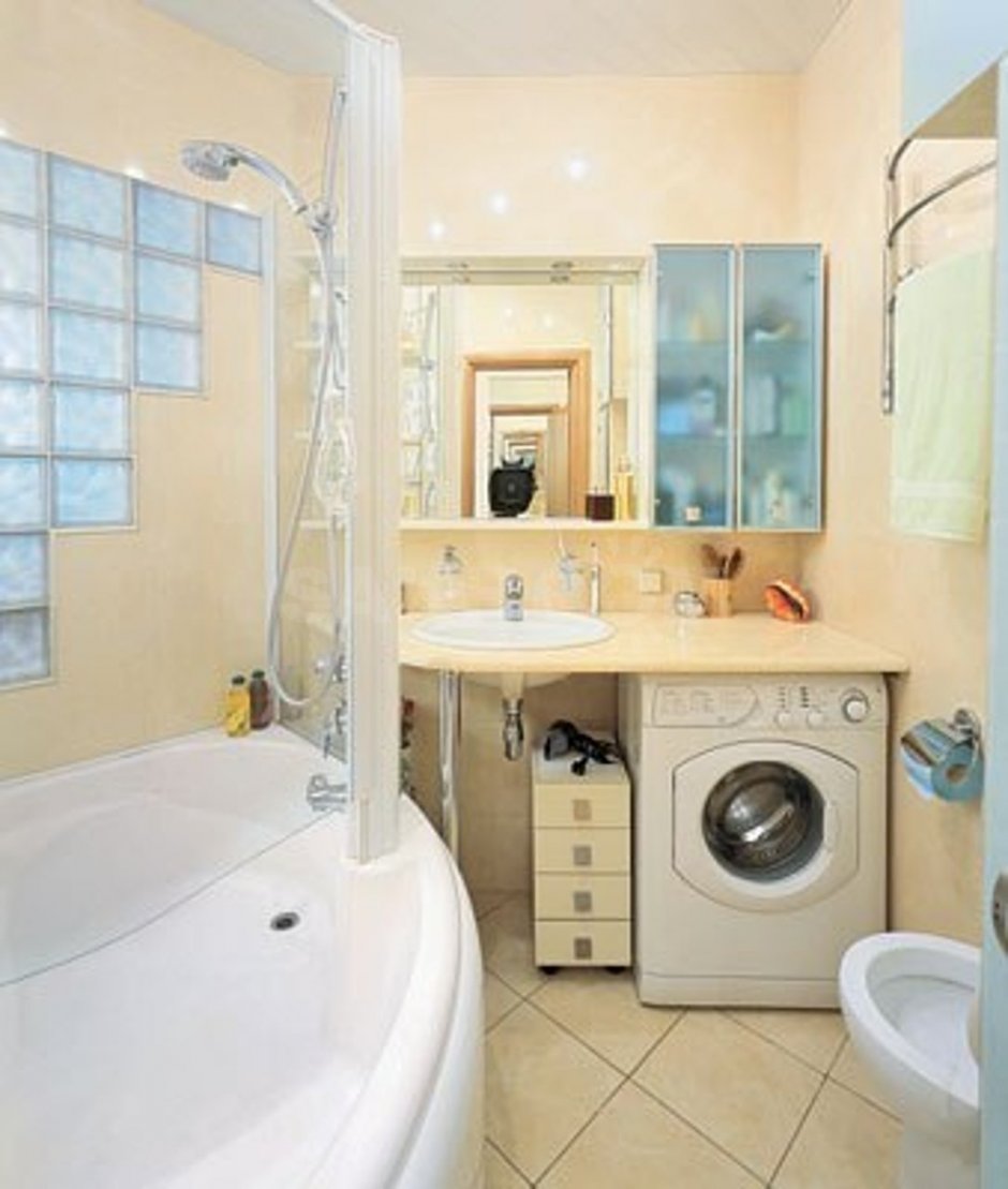 Интерьер ванной комнаты в хрущевке со стиральной машиной