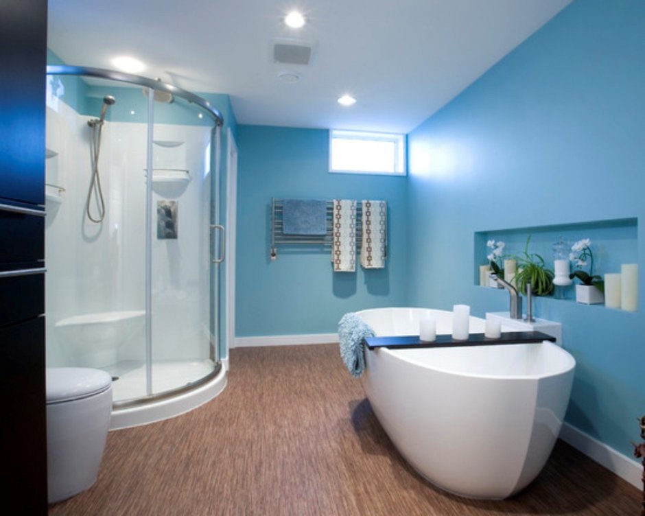Ванная комната голубая краска