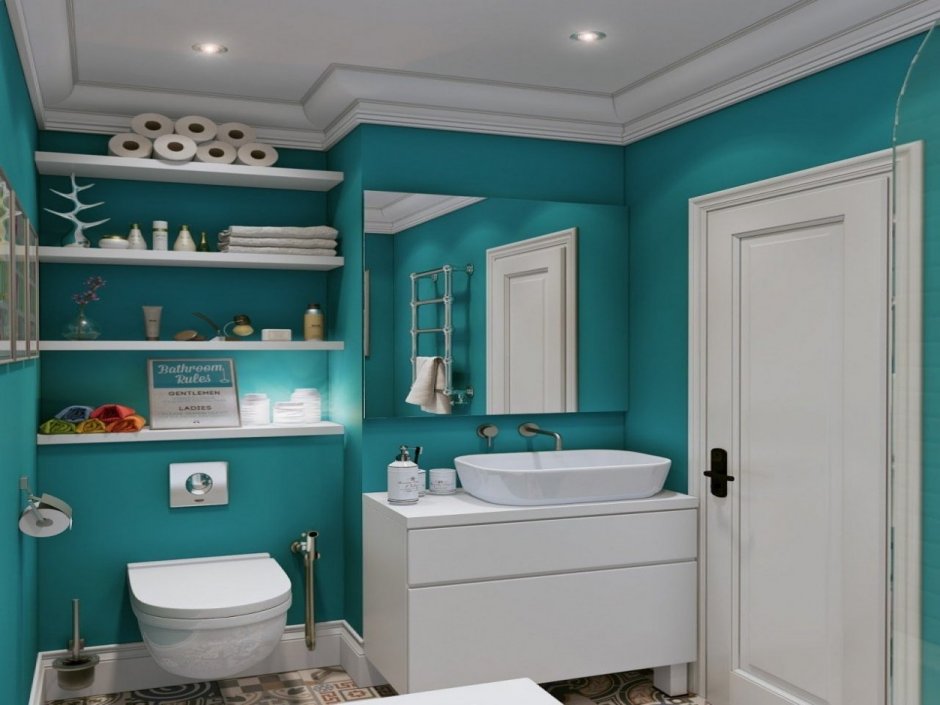 Цветные крашенные ванны в интерьере ванной комнаты