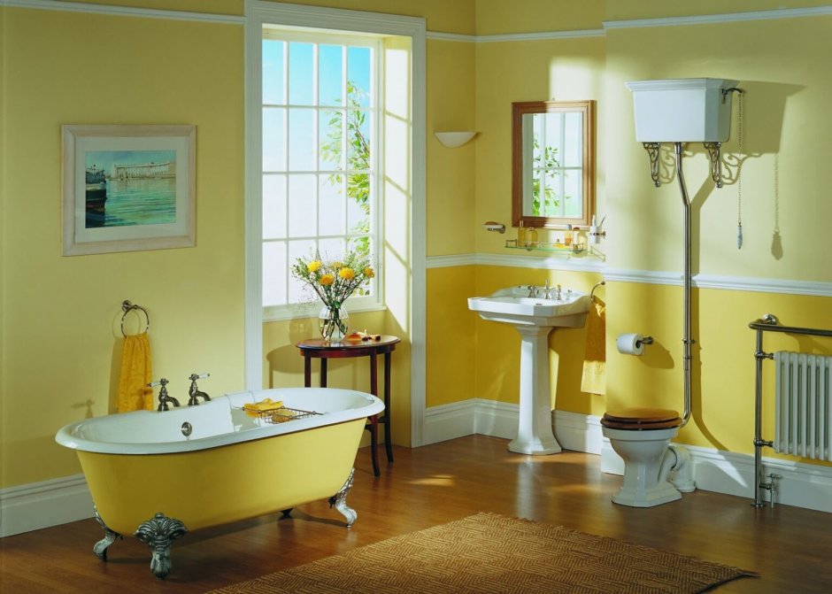 Горчичный цвет в интерьере ванной