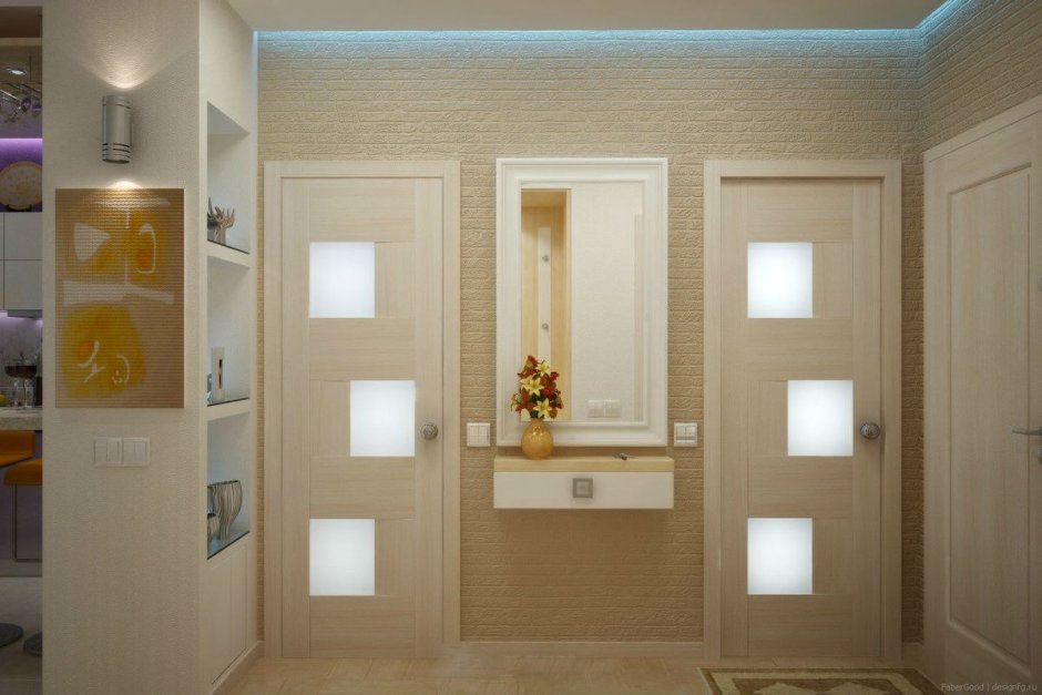 Светлые двери для ванной и туалета в интерьере