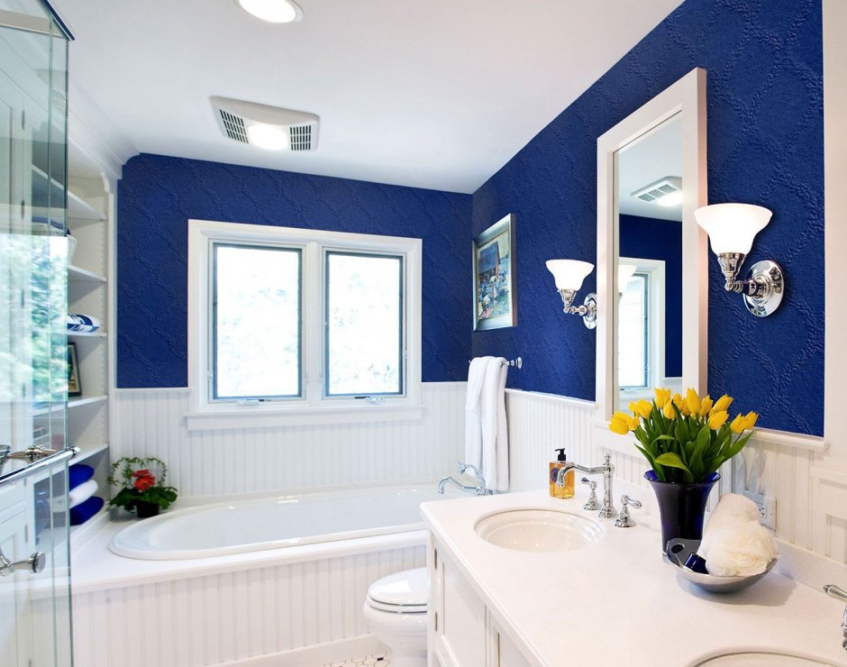 Ванная комната покраска стен в голубой цвет
