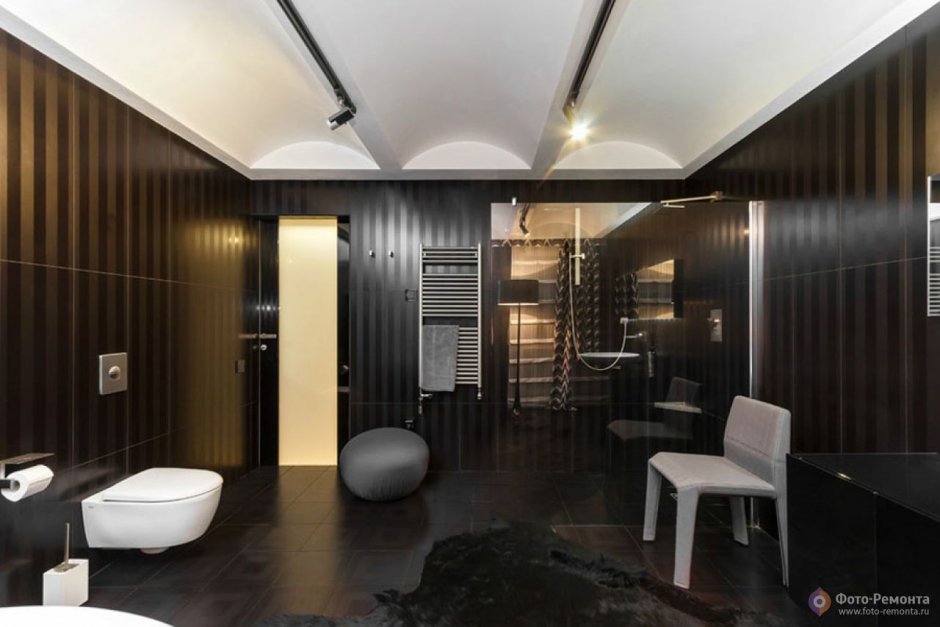 Черно бежевая ванная комната