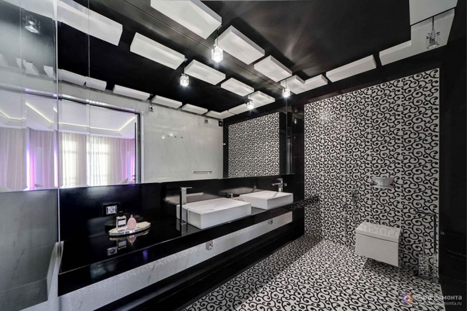 Черная ванная комната в стиле хайтек