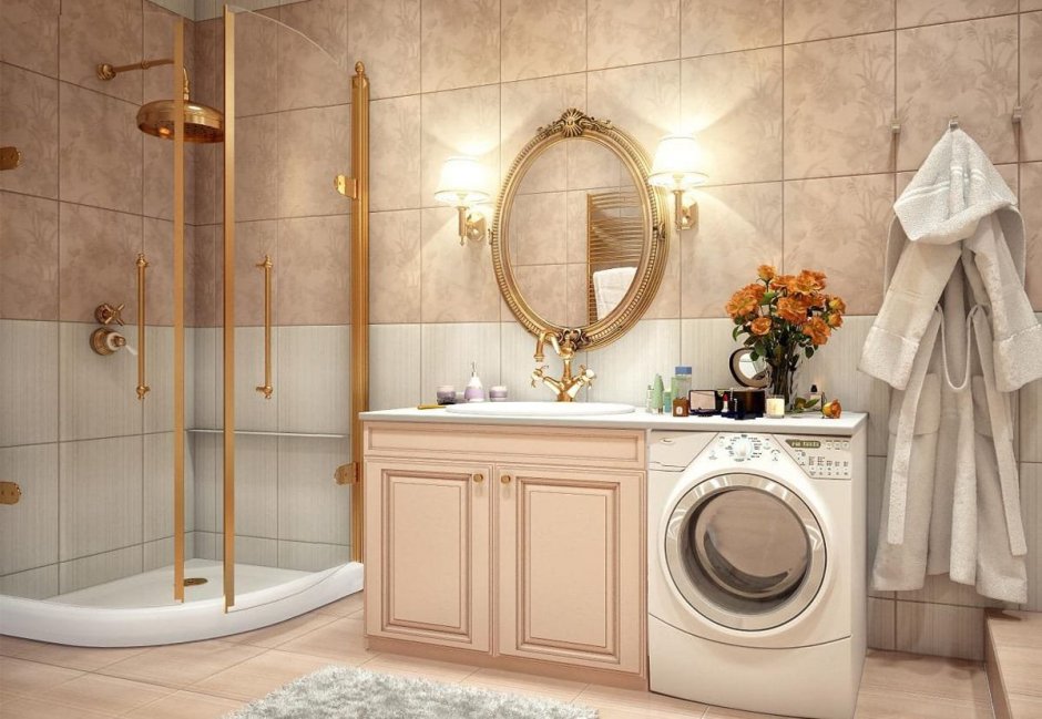 Мебель для ванной в классическом стиле со стиральной машиной