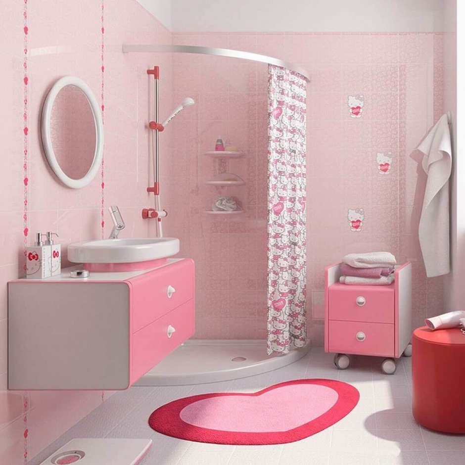 Розовая ванна с туалетом