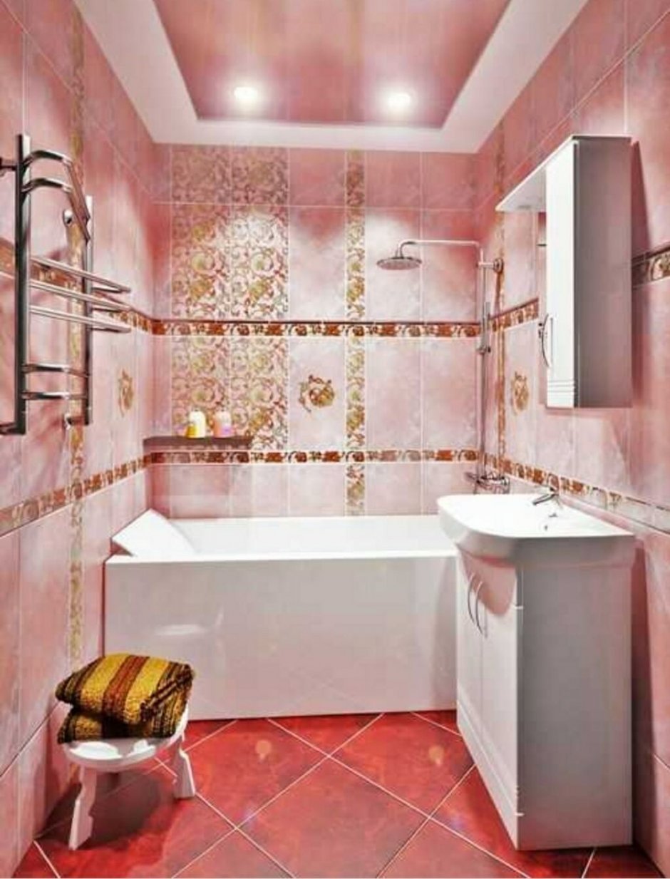 Бело розовая ванная комната
