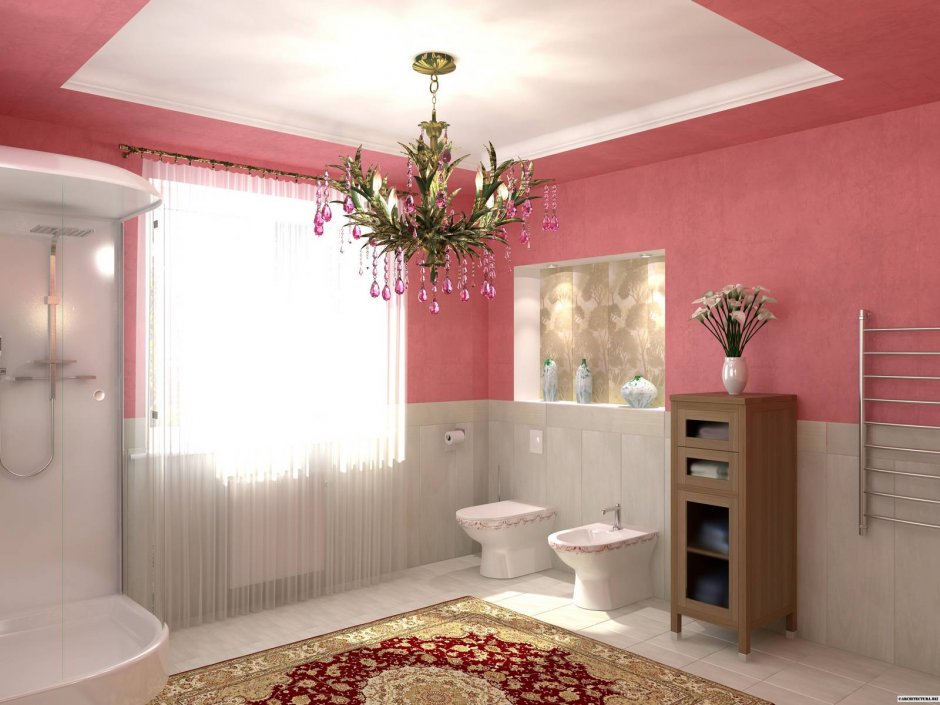 Бежево розовая ванная комната