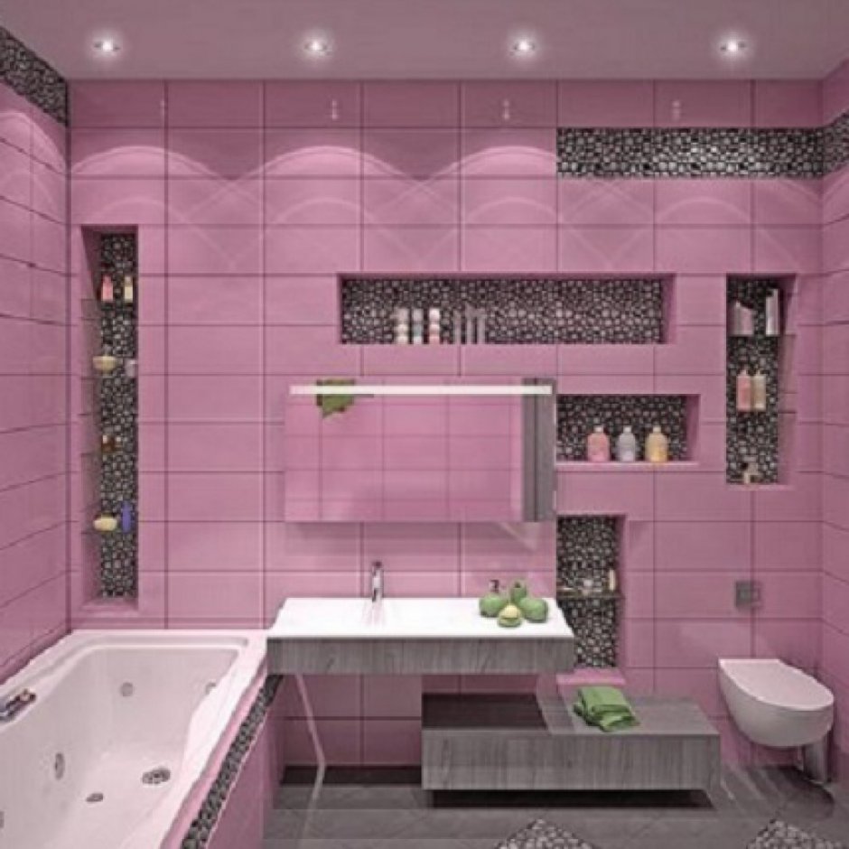 Ванная комната в розово сиреневых тонах