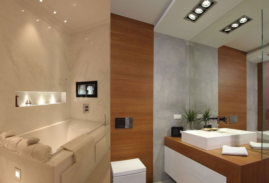 Потолочные светильники для ванной в интерьере