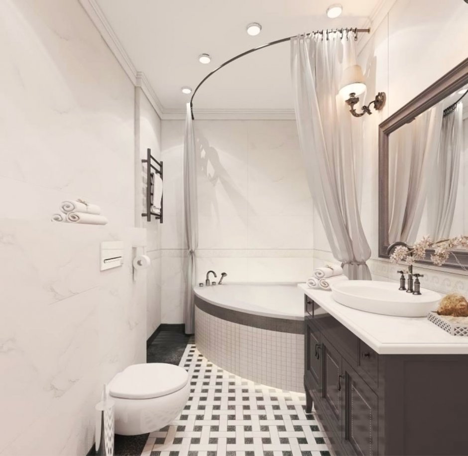 Ванная комната с угловой ванной в современном стиле