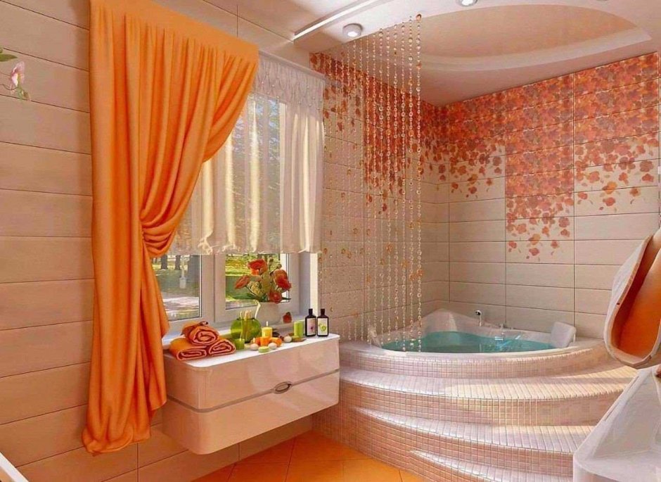 Интерьер ванной комнаты с панно