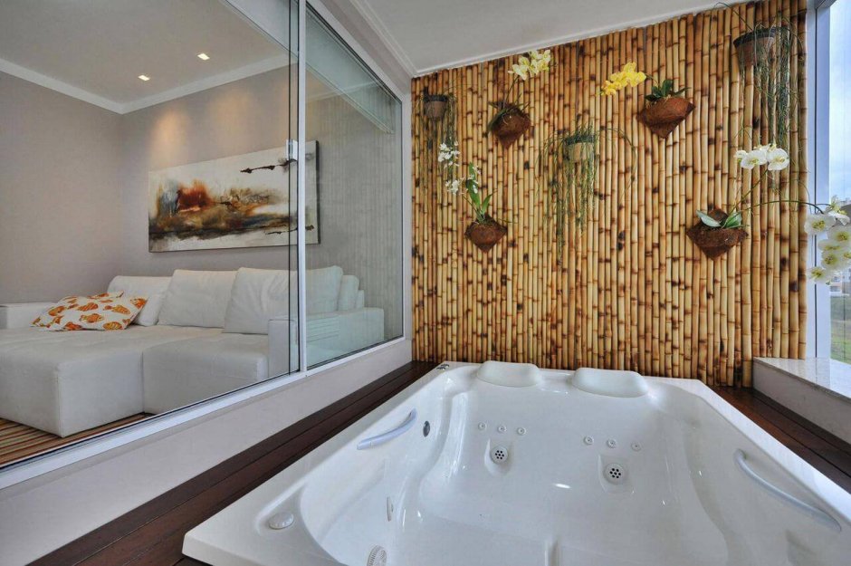 Бамбуковое полотно в интерьере ванной