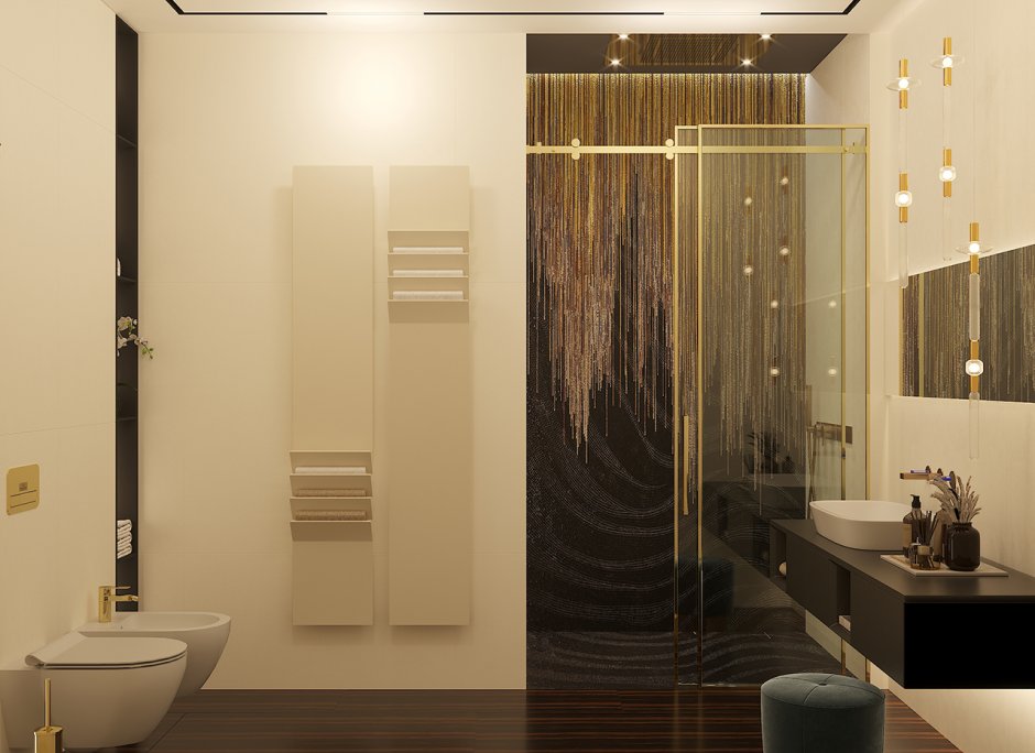 Дизайн ванной комнаты с туалетом с душевой с искусственным камнем