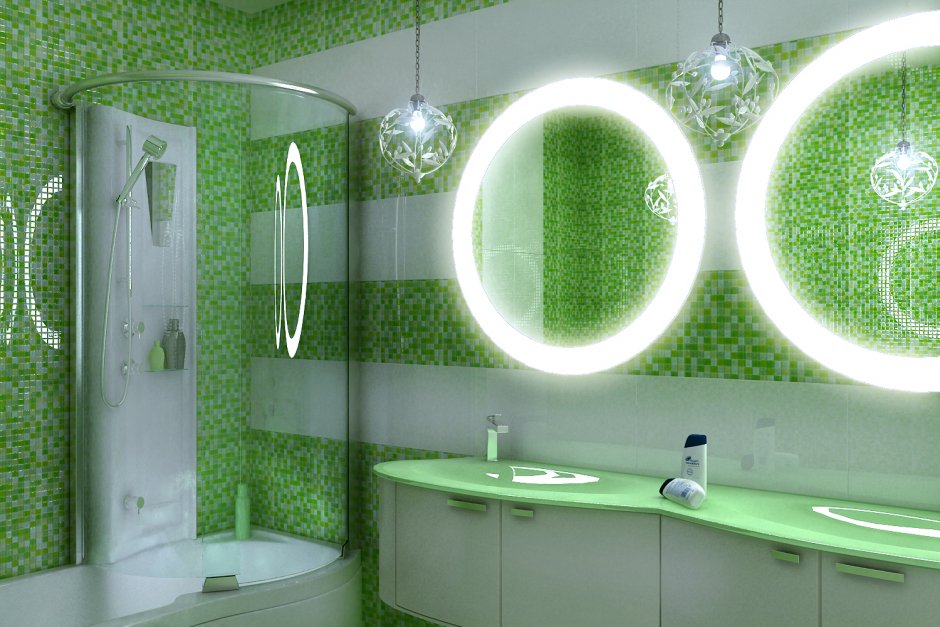 Зеленая мозайка в ванной