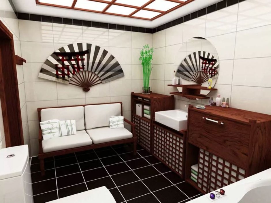 Японский стиль в интерьере ванной комнаты