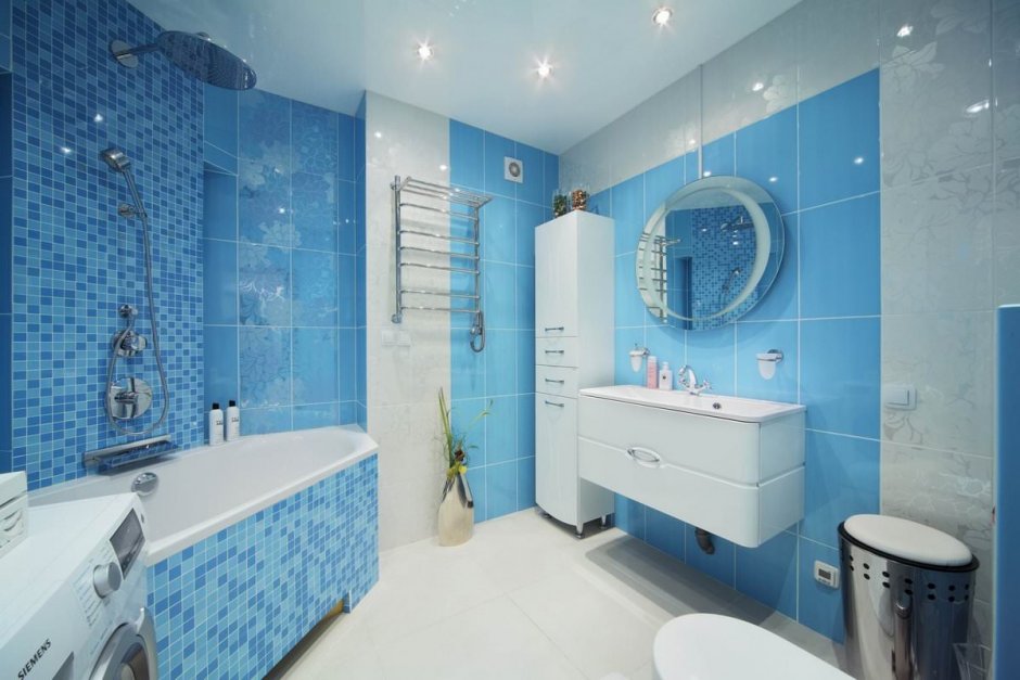 Бело голубая ванная комната