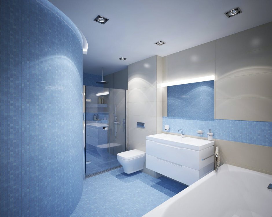 Евроремонт ванны в синем стиле