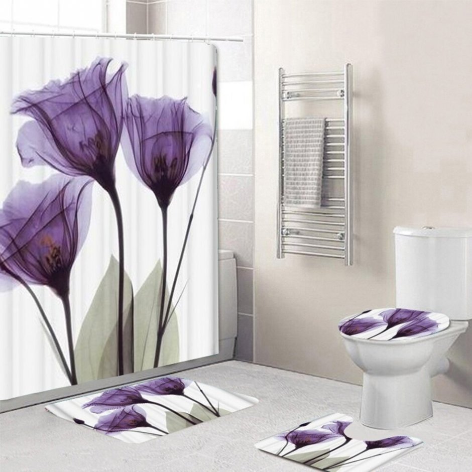 Штора для ванной фиолетовые цветы