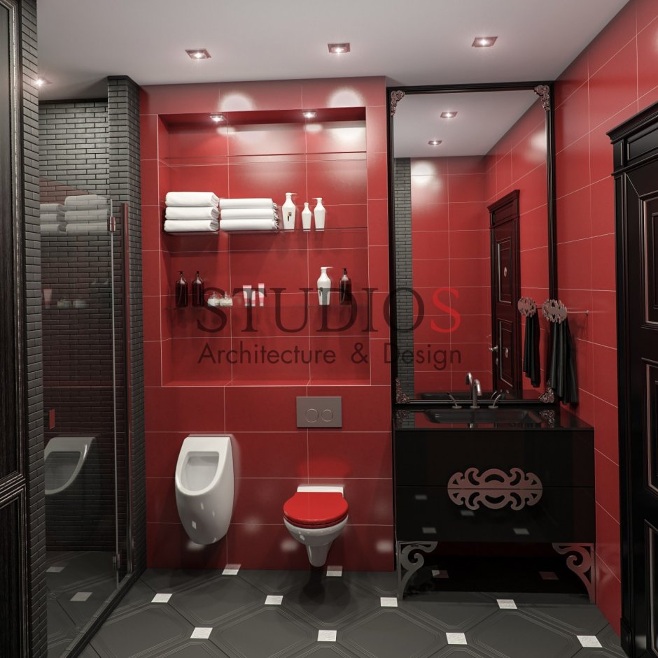 Ванная комната в красно черном цвете