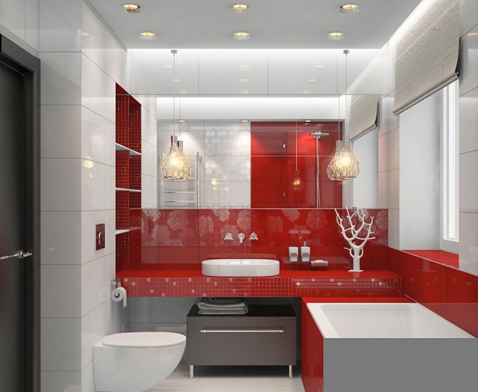 Интерьер ванной комнаты в Красном стиле