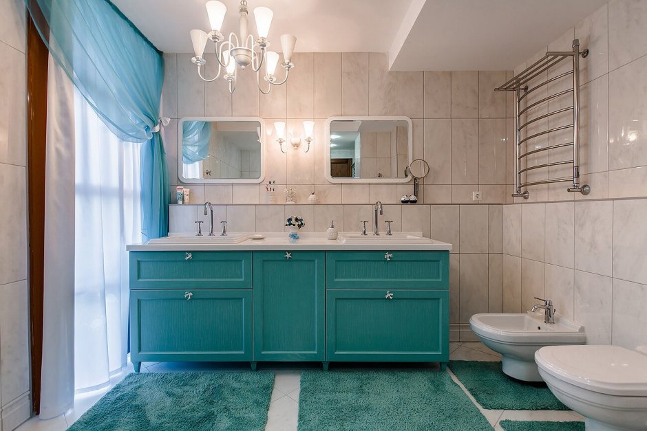 Мебель для ванной комнаты бирюзового цвета