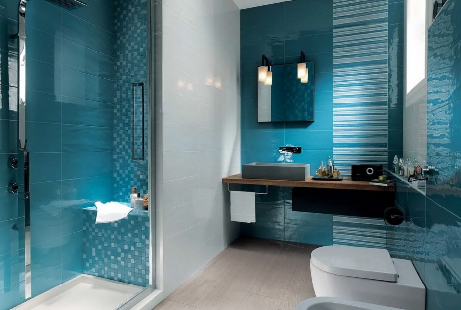 Бирюзовая ванная комната дизайн в современном стиле