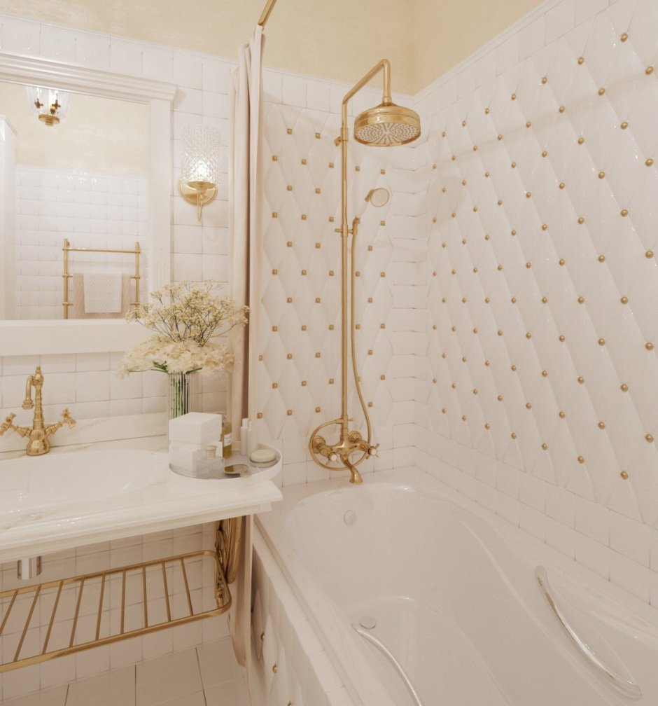 Ванная в бело золотом стиле