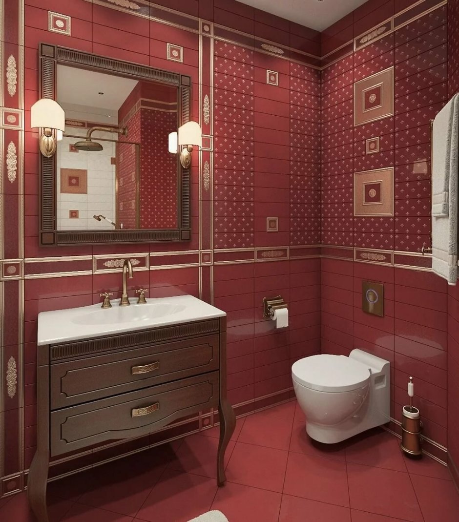 Ванная комната в бордовом цвете
