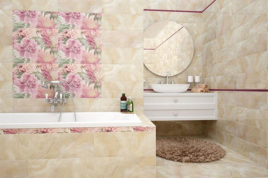 Плитка в ванную с розами (32 фото)