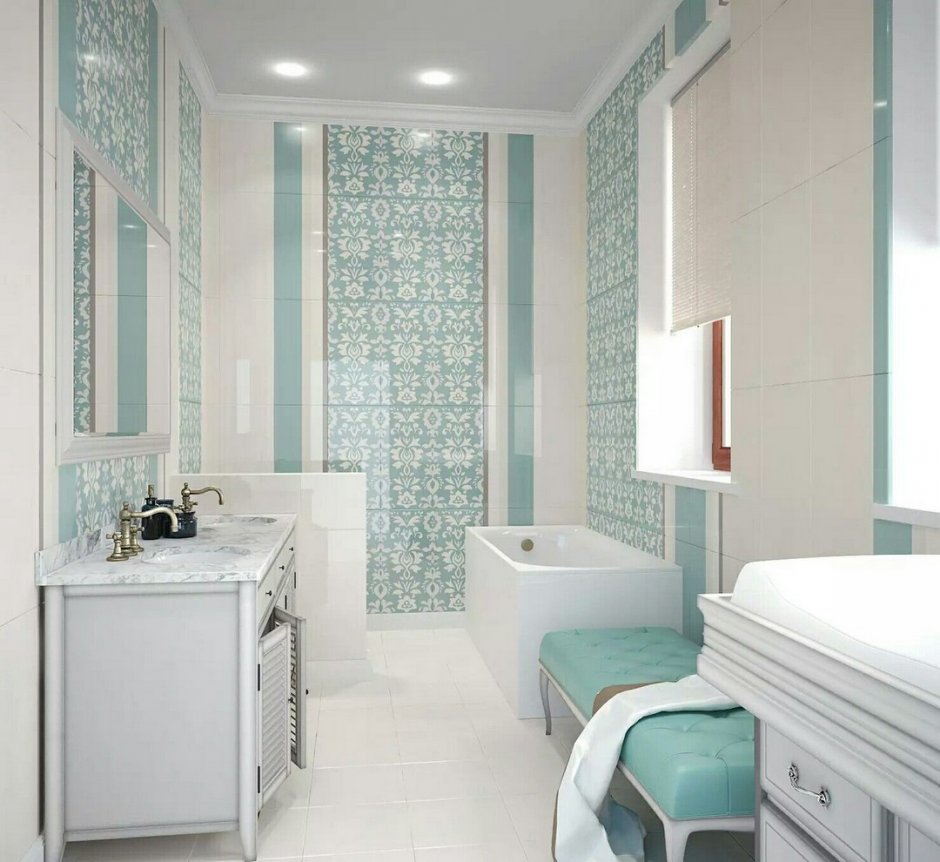 Бежево голубая ванная комната