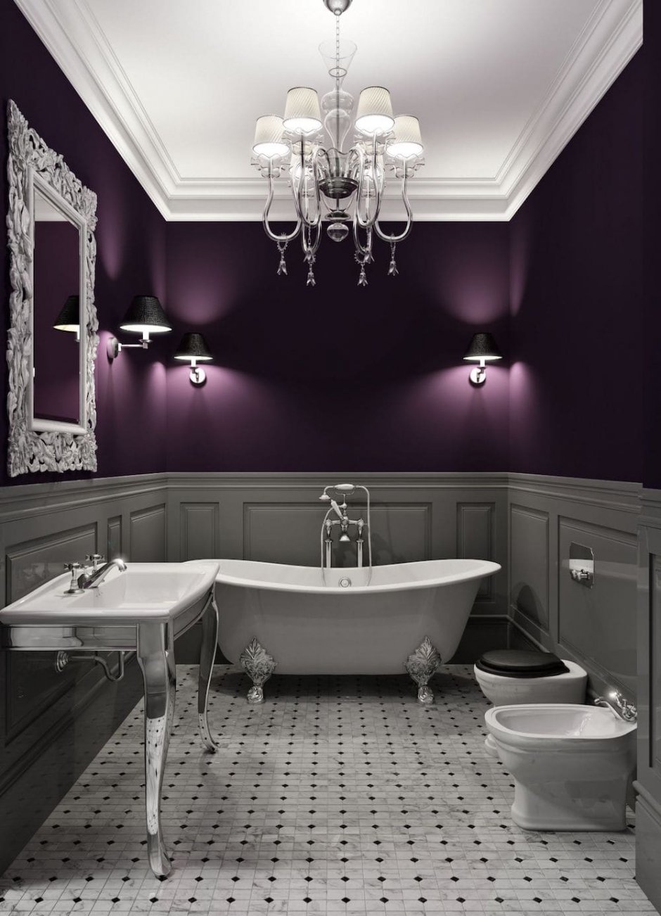 Ванная комната с фиолетовыми стенами