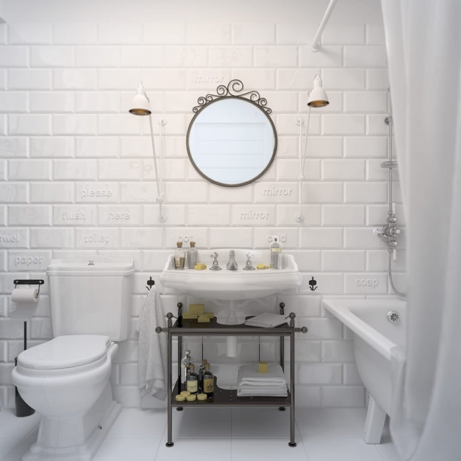 Белая ванная в скандинавском стиле