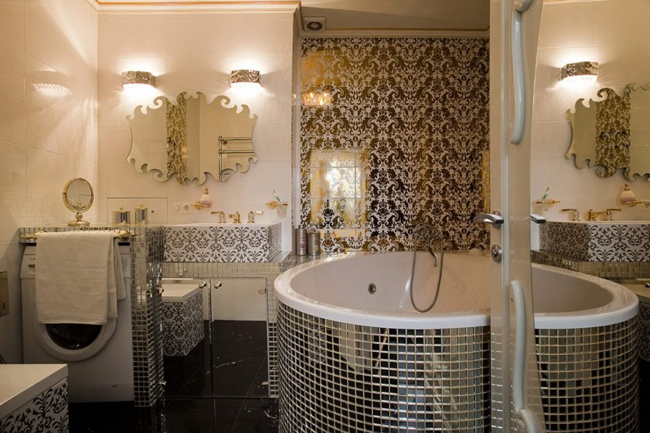 Мозаика в ванной к шторам для ванны как украшение интерьера фото