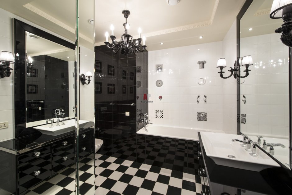 Ванная комната черный пол белые стены