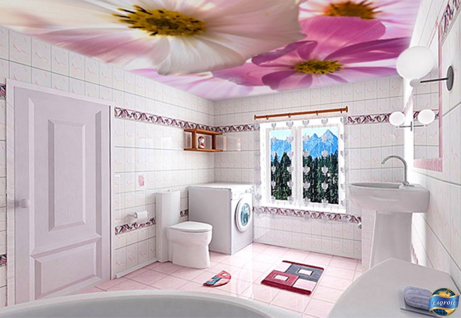 Потолок в ванной комнате с рисунком