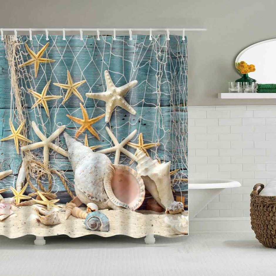 Купить шторку для ванной с рисунком морской звезды