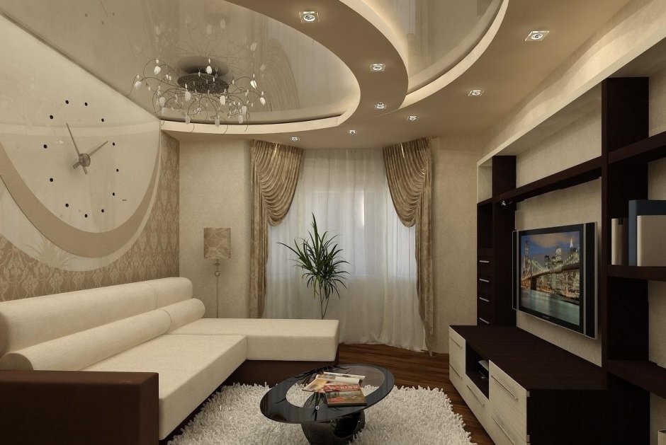 Красивый потолок в гостиной