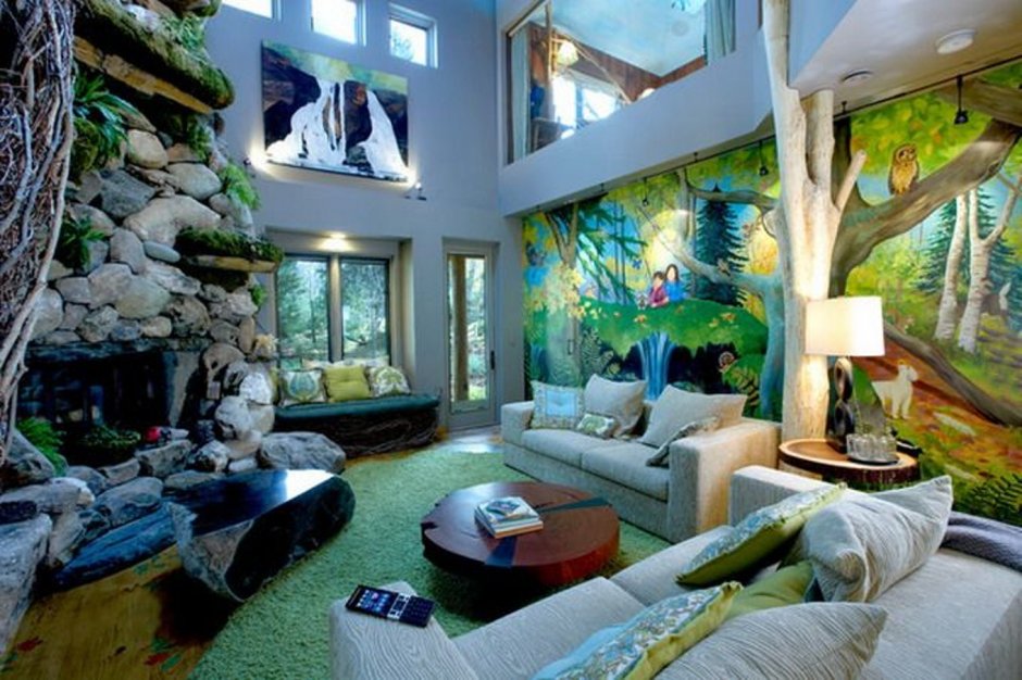 Интерьер гостиной в стиле джунгли