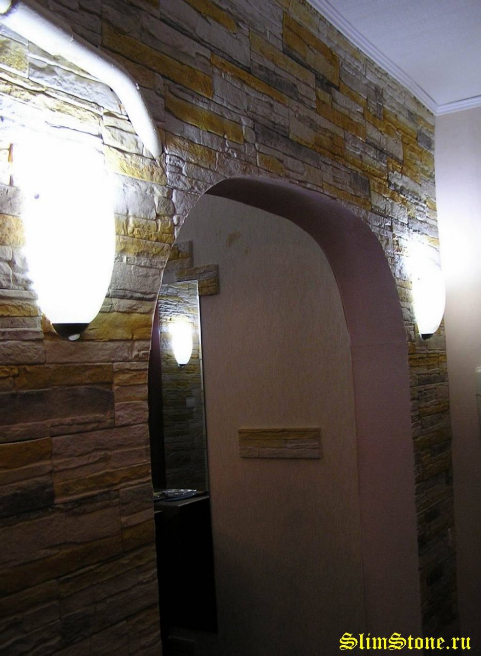 Отделка арки декоративным камнем в квартире (62 фото)