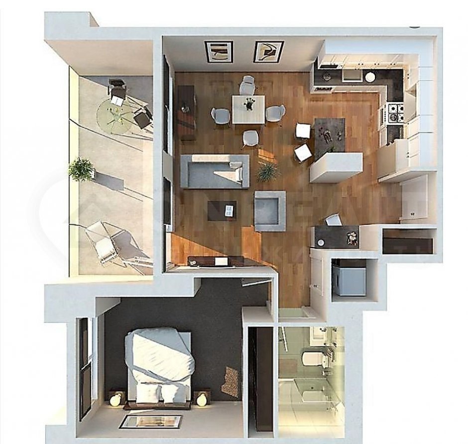 3d планировка 1 комнатной квартиры
