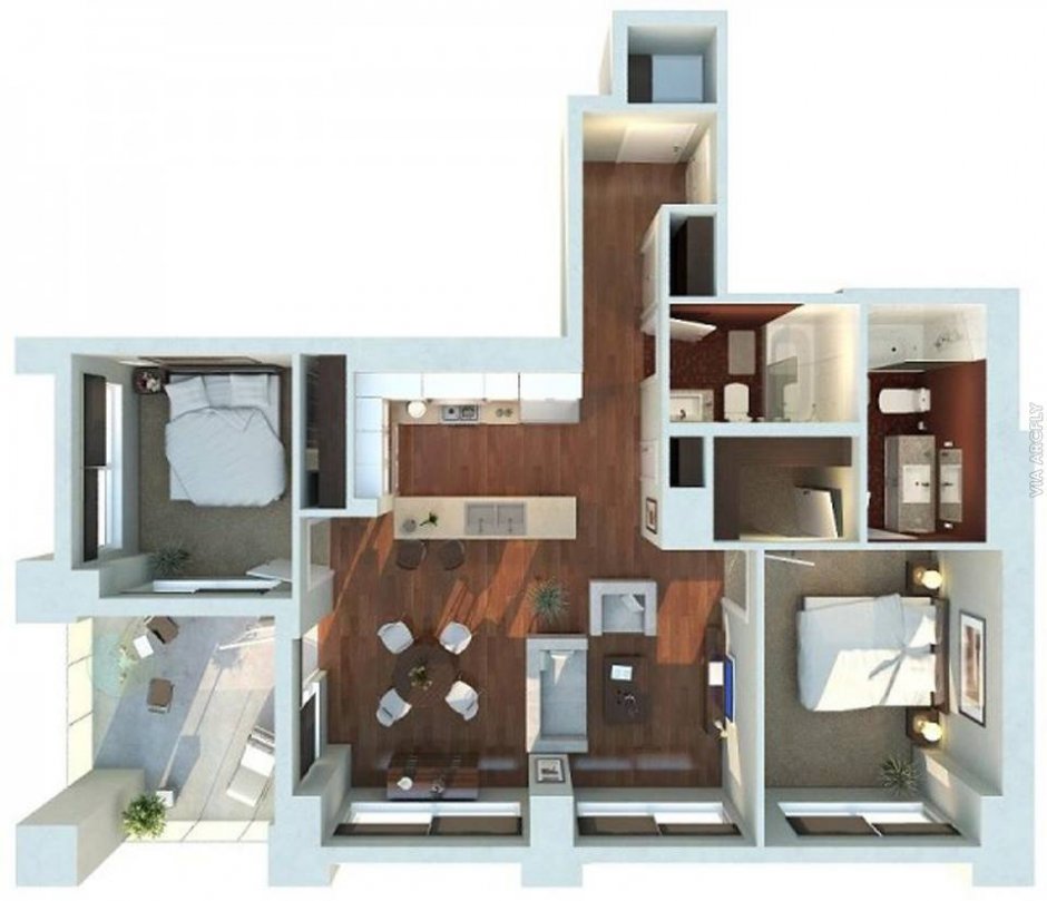 Планировка двухкомнатной квартиры с двумя спальнями